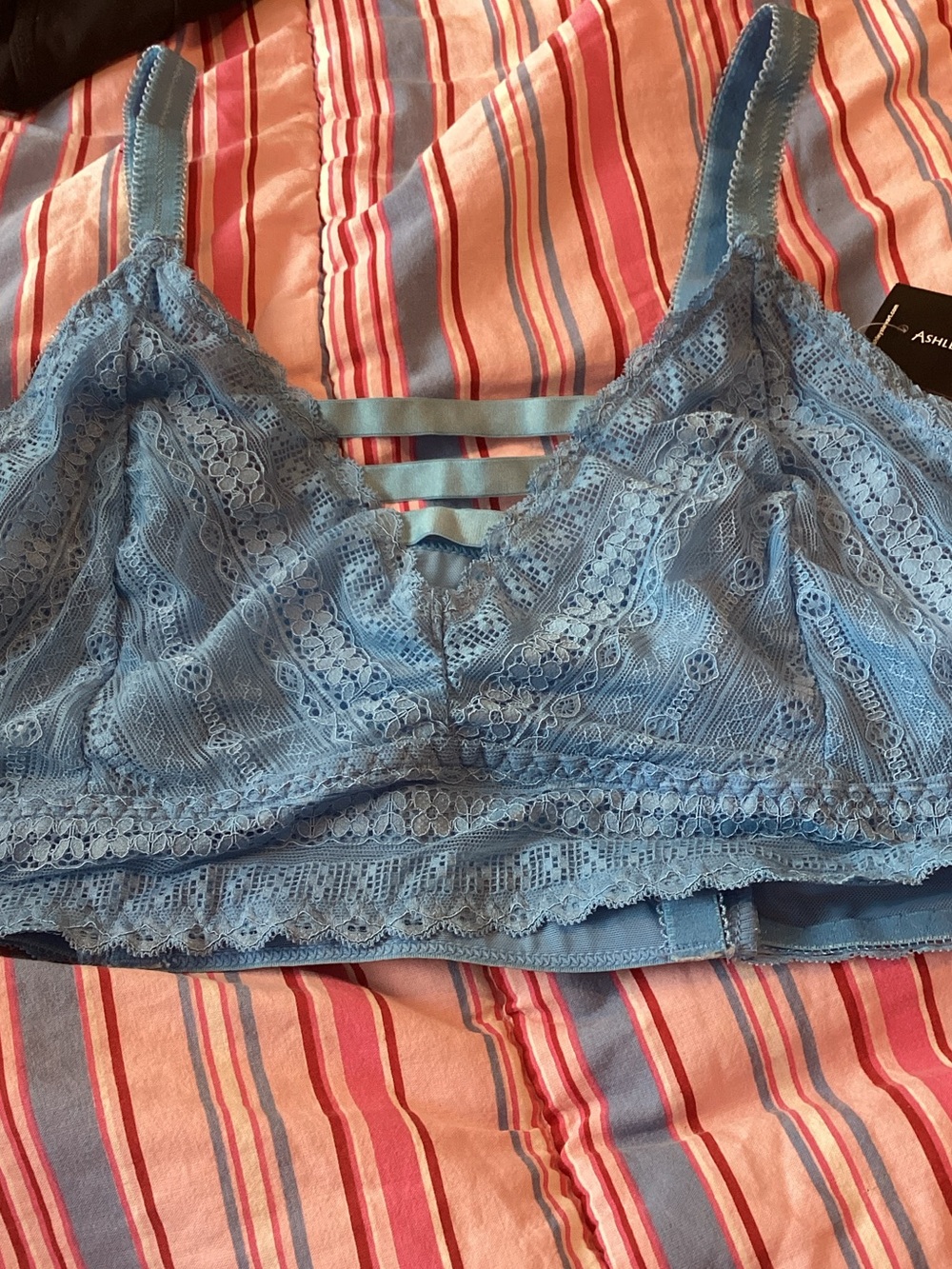 Ashley Stewart Light Blue Lace Bralette with Strappy Back